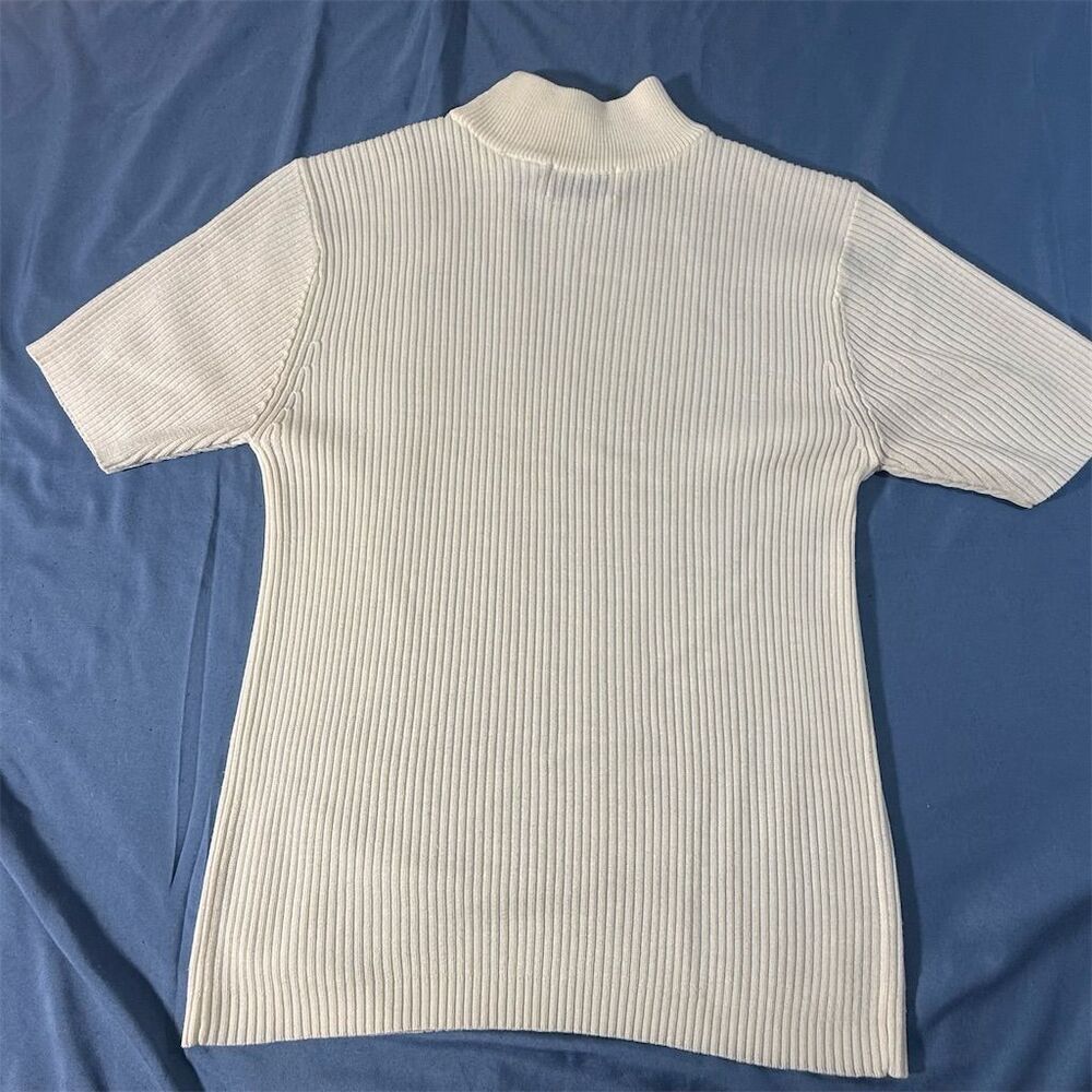 Parisian Works Petite Mock Neck Ribbed Short Sleeve Sweater Cream White PS - Picture 6 of 6